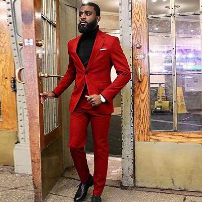 New Arrival Red Two Piece Slim Fit Prom Men Suit