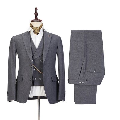 Mark Three Pieces Peaked Lapel Gray Business Men Suits