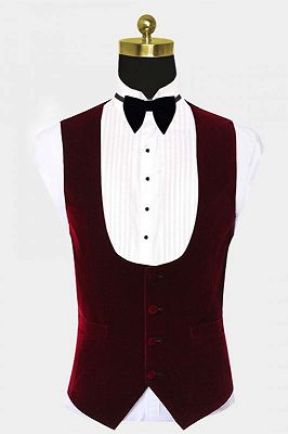 Fashion Burgundy Velvet Slim Fit Vest