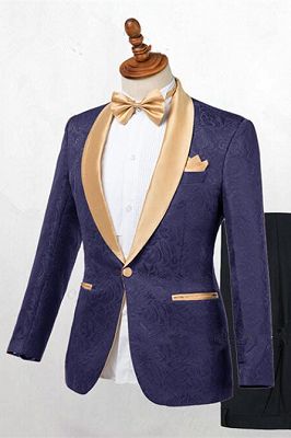 Colton Dark Blue Jacquard Shawl Lapel Wedding Suits