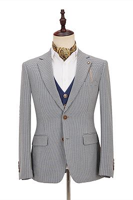 Fashion Black-and-White Plaid Slim Fit 3 Piece Men's Suit with Denim Blue Waistcoat_3