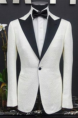 Peyton White Peaked Lapel One Button Slim Fit Wedding Groom Suits_1
