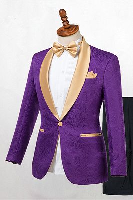Antonio Purple One Button Gold Lapel Wedding Men Suit Online