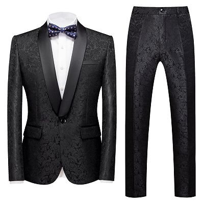 Colin Black Jacquard Classic Shawl Lapel Wedding Men Suits