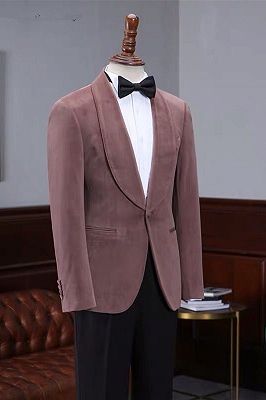 Oliver Fashion Pink Velvet Shawl Laple Men Suits for Wedding_2