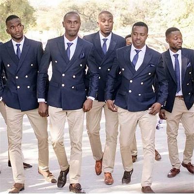 Diego Dark Blue Double Breasted Peaked Lapel Groomsmen Suits