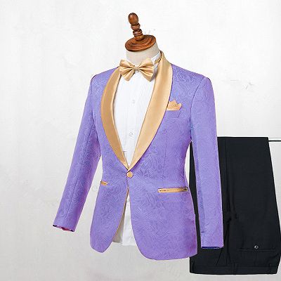 Lavender One Button Jacquard Fashion Slim Fit Wedding Tuxedo for Men