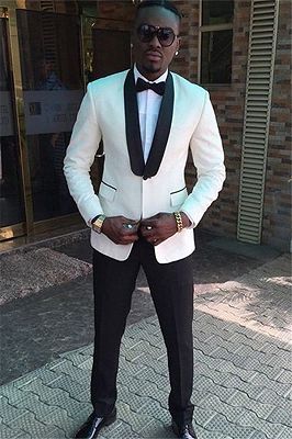 Jaden Handsome White Shawl Lapel One Button Wedding Suits_1