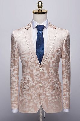 Unique Printed Champagne Pink Notched Lapel Men's Suits for Prom