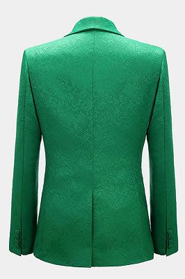Green Jacquard Large Shawl Lapel Double Breasted Prom Suits without Pocket Flaps_2