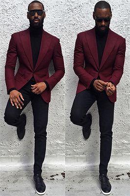 Blake Burgundy Peaked Lapel Slim Fit Bespoke Prom Men Suits_1