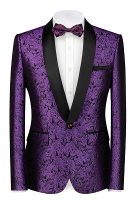 Joel Purple Jacquard Slim Fit Black Lapel Wedding Suits for Men