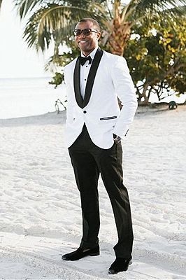 Two Pieces White Shawl Lapel Wedding Men Suit