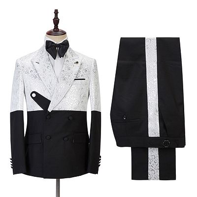 Max Fashion Black and White Jacquard Peaked Lapel Men Suits Online_3