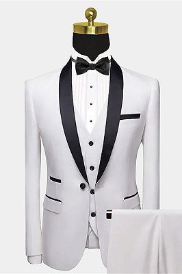 Classic White Wedding Tuxedos with Black Satin Shawl Lapel and Pocket Edge - Will