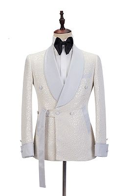 Patrick Off White Shawl Lapel Slim Fit Jacquard Bespoke Wedding Suits_1