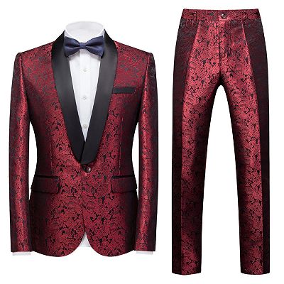 Bryce Ruby Slim Fit Jacquard Wedding Men Suits