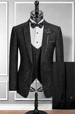 Classic Notch Lapel Black Groom Suit | Slim Fit Jacquard Wedding Tuxedo_1