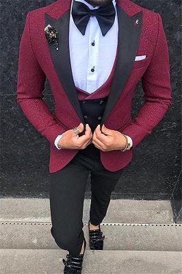 Henry Burgundy Slim Fit Peaked Lapel Three-Piece Men Suits Online ...