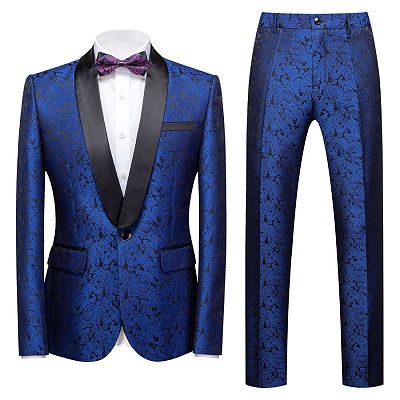 Kaleb Royal Blue Slim Fit One Button Jacquard Wedding Men Suits_2