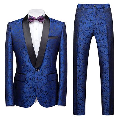 Kaleb Royal Blue Slim Fit One Button Jacquard Wedding Men Suits