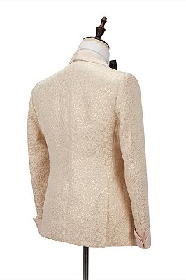 Seth Champagne Shawl Lapel Slim Jacquard Wedding Men Suits_3