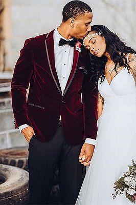 Benjamin Burgundy Velvet One Button Wedding Groom Suit for Men