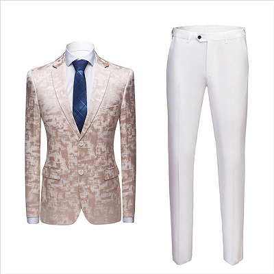 Unique Printed Champagne Pink Notched Lapel Men's Suits for Prom_3