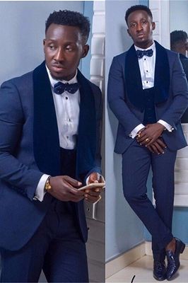 Dark Navy Shawl Lapel Slim Fit Wedding Mens Suit_1