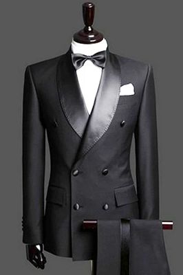 Black Double Breast Wedding Suits Tuxedos | Satin Lapel 2 Pieces(Jacket pants) for wedding/prom_1