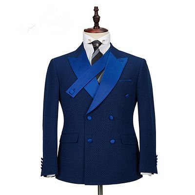 Jonah Navy Blue Plaid Peaked Lapel Double Breasted Formal Business Men Suits_4