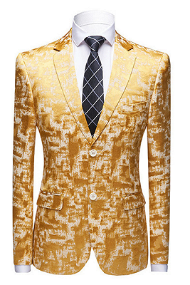 Special Printed Bright Gold Notched Lapel Men's Suits for Prom