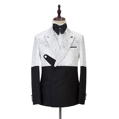 Max Fashion Black and White Jacquard Peaked Lapel Men Suits Online