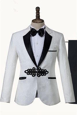 Devin White Jacquard Knitted Button Fashion Wedding Suit_1