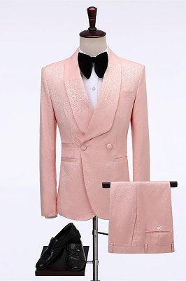 Eli Pink Double Breasted Jacquard shawl Lapel Wedding Men Suits