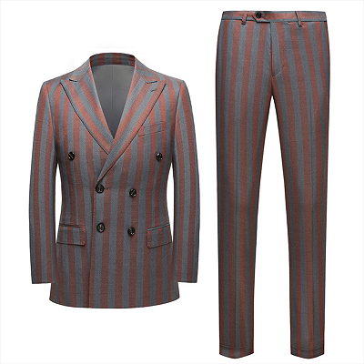 Red and Gray Stripes Formal Men's Suits | Modern Double Breasted Prom Suits_3