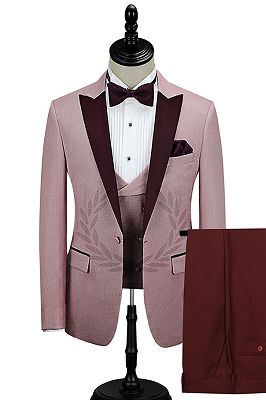 Burgundy Peak Lapel Men's Prom Suits | Latest Pink One Button Wedding Tuxedos_1