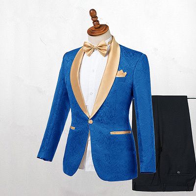 Caden Ocean Blue Jacquard Slim Fit Wedding Suits