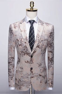 Light Brown Men's Prom Suits | Printing Wedding Tuxedos with White Pants
