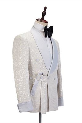 Patrick Off White Shawl Lapel Slim Fit Jacquard Bespoke Wedding Suits_3