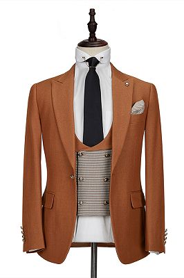 Orange Peak Lapel 3 Piece Men's Suit with Double Breasted Waistcoat_1