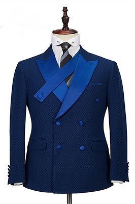 Jonah Navy Blue Plaid Peaked Lapel Double Breasted Formal Business Men Suits