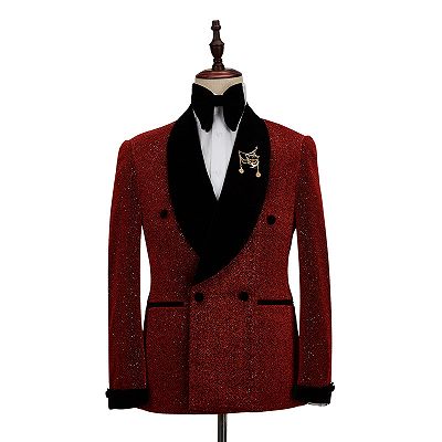 Cristian Sparkle Red Black Shawl Lapel Double Breasted Fashion Wedding Men Suits