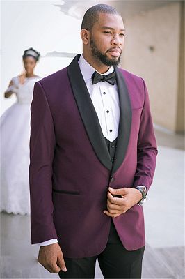 Charles Purple Three-Piece Slim Fit Wedding Suits with Black Lapel_1