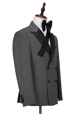 Grant Black Plaid Peaked Lapel Double Breasted Men Suits_3
