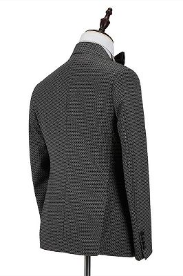 Grant Black Plaid Peaked Lapel Double Breasted Men Suits_2