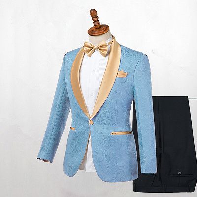 Kyle Blue One Button Shawl Lapel Best Fitted Wedding Suits for men_2