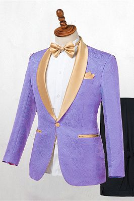 Lavender One Button Jacquard Fashion Slim Fit Wedding Tuxedo for Men