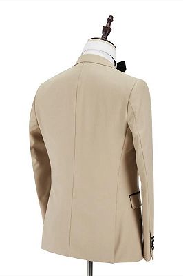 Black Peak Lapel Champagne Wedding Suit | Velvet Banding Edge Formal Suit for Men