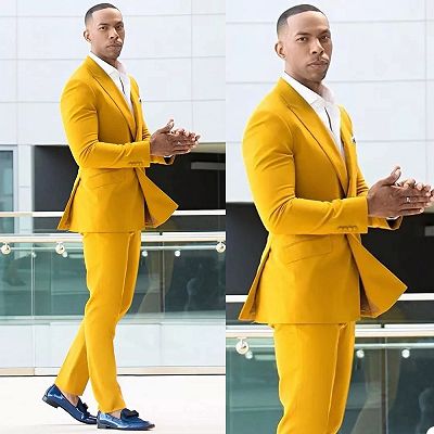 Trenton Yellow Double Breasted Peaked Lapel Prom Men Suits Online